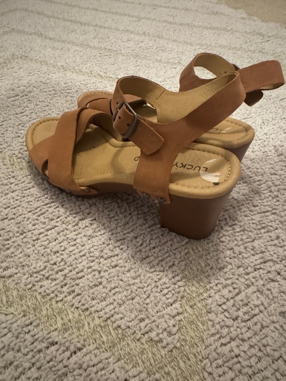 Lucky Brand Brown Leather Wedge Sandals Ankle Strap Boho Size 7M - Picture 3 of 6